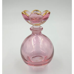 Vintage Royal Limited Crystal Pink Gold Flower Perfume Bottle 5” Italy